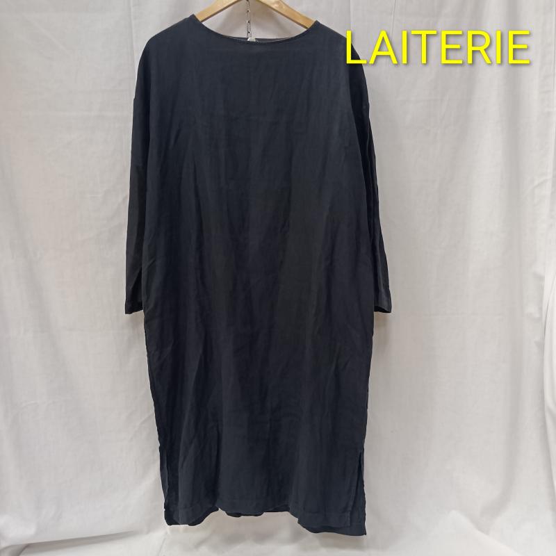 古着 USED ワンピース ひざ丈スカート LAITERIE レイトリー 長袖リネンワンピース 麻 ドロップショルダー 墨黒 - 無地 ダークグレー / ダークグレー / レディース USED 古着 中古 50162795