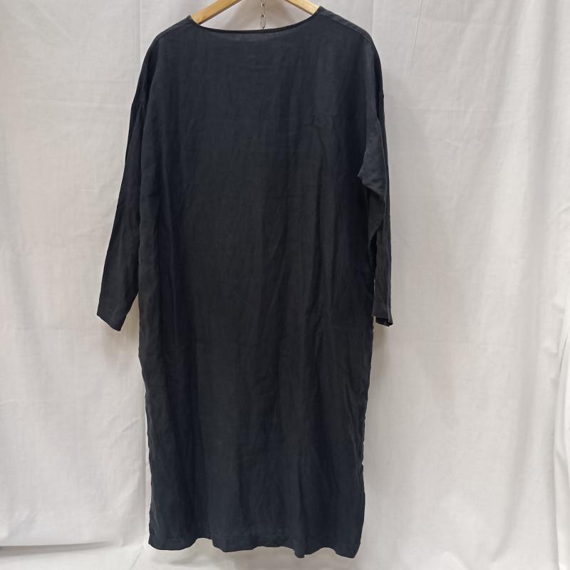 古着 USED ワンピース ひざ丈スカート LAITERIE レイトリー 長袖リネンワンピース 麻 ドロップショルダー 墨黒 - 無地 ダークグレー / ダークグレー / レディース USED 古着 中古 50162795