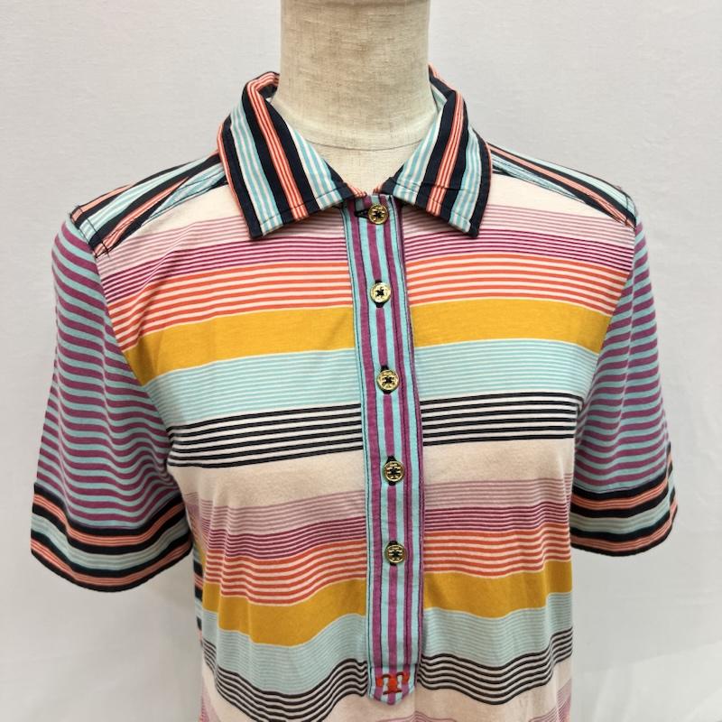 トリーバーチ TORY BURCH ポロシャツ 半袖 ロゴボタン マルチボーダー ポロシャツ y2k XS レディース USED 古着 中古 50162796