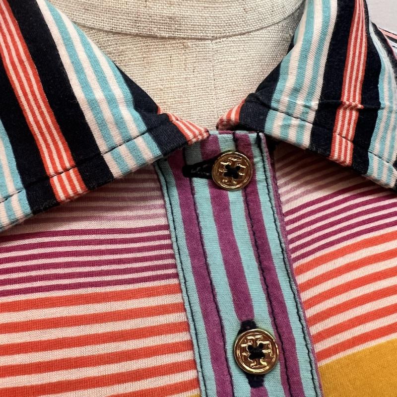 トリーバーチ TORY BURCH ポロシャツ 半袖 ロゴボタン マルチボーダー ポロシャツ y2k XS レディース USED 古着 中古 50162796