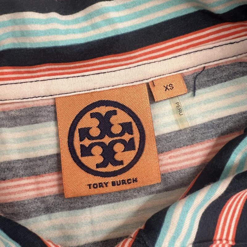 トリーバーチ TORY BURCH ポロシャツ 半袖 ロゴボタン マルチボーダー ポロシャツ y2k XS レディース USED 古着 中古 50162796