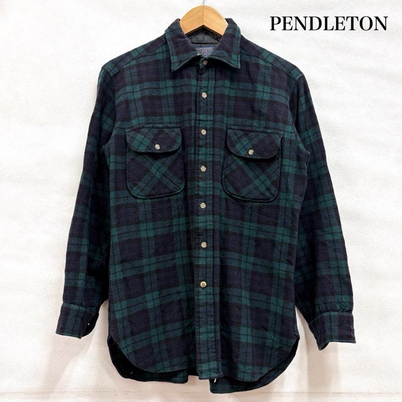 ペンドルトン PENDLETON シャツ、ブラウス 長袖 USA製 ヴィンテージ 長袖 ウール チェックシャツ ネルシャツ M チェック 緑 / グリーン / green X 紺 / ネイビー / navy メンズ USED 古着 中古 50162817