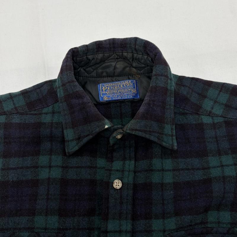 ペンドルトン PENDLETON シャツ、ブラウス 長袖 USA製 ヴィンテージ 長袖 ウール チェックシャツ ネルシャツ M チェック 緑 / グリーン / green X 紺 / ネイビー / navy メンズ USED 古着 中古 50162817
