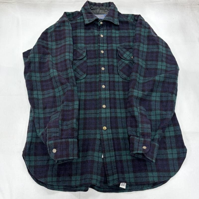 ペンドルトン PENDLETON シャツ、ブラウス 長袖 USA製 ヴィンテージ 長袖 ウール チェックシャツ ネルシャツ M チェック 緑 / グリーン / green X 紺 / ネイビー / navy メンズ USED 古着 中古 50162817