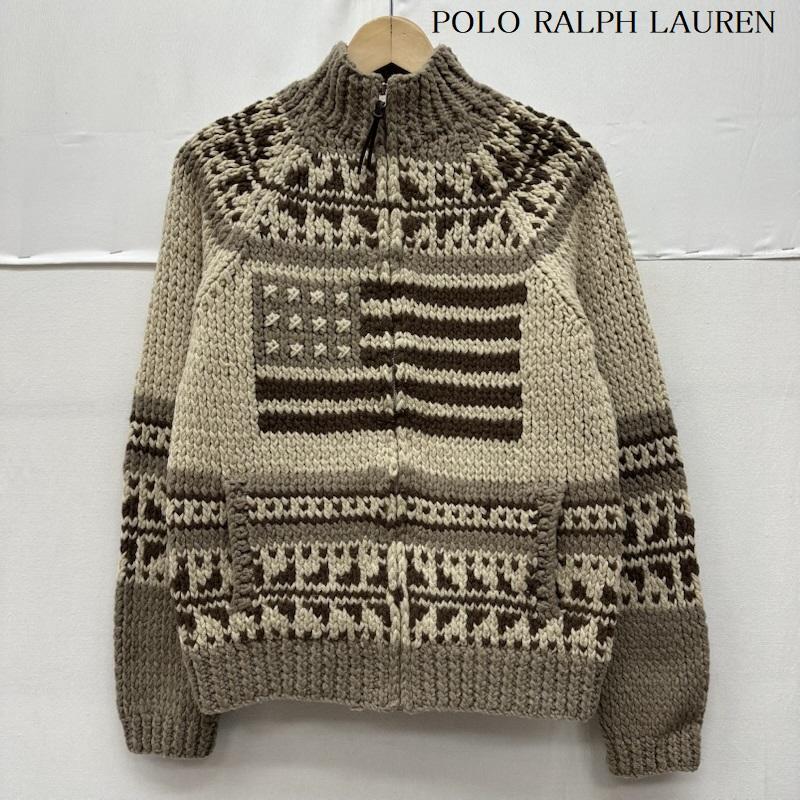 ポロラルフローレン POLO RALPH LAUREN ニット、セーター 長袖 90s 星条旗 柄 カウチン ニット ジップアップ ジャケット M 茶 / ブラウン / brown レディース USED 古着 中古 50162828