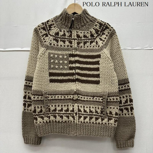 ポロラルフローレン POLO RALPH LAUREN ニット、セーター 長袖 90s 星条旗 柄 カウチン ニット ジップアップ ジャケット M 茶 / ブラウン / brown レディース USED 古着 中古 50162828