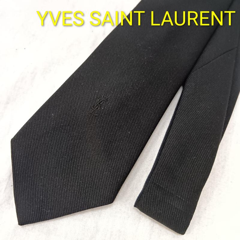 イヴサンローラン Yves Saint Laurent ネクタイ ネクタイ ロゴネーム刺繍 オールブラック フォーマル - 無地 X ロゴ、文字 黒 / ブラック / black メンズ USED 古着 中古 50162851