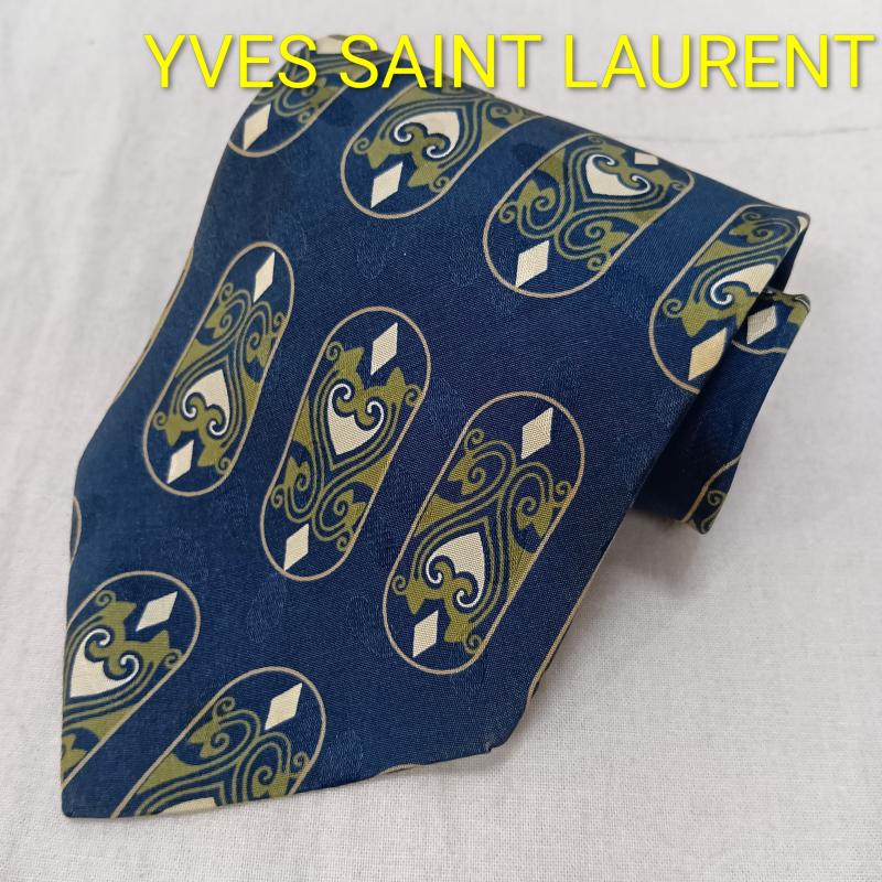イヴサンローラン Yves Saint Laurent ネクタイ ネクタイ 幾何学模様 総柄 シルク100％ ダイヤ - 総柄 青 / ブルー / blue X 白 / ホワイト / white メンズ USED 古着 中古 50162856