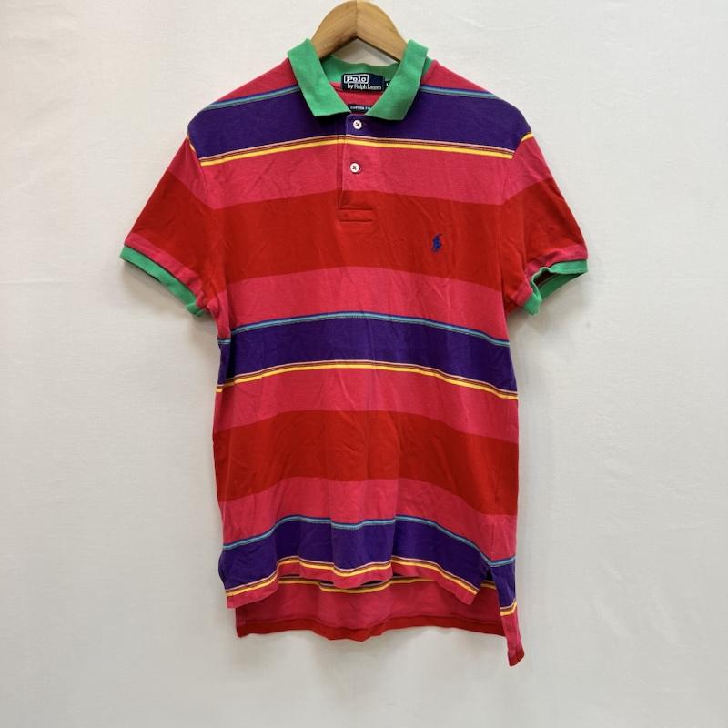 ポロバイラルフローレン Polo by RALPH LAUREN ポロシャツ 半袖 マルチボーダー ポロシャツ カスタムフィット L 赤 / レッド / red X 桃 / ピンク / pink レディース USED 古着 中古 50162857