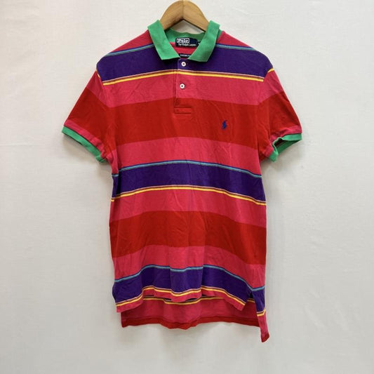 ポロバイラルフローレン Polo by RALPH LAUREN ポロシャツ 半袖 マルチボーダー ポロシャツ カスタムフィット L 赤 / レッド / red X 桃 / ピンク / pink レディース USED 古着 中古 50162857