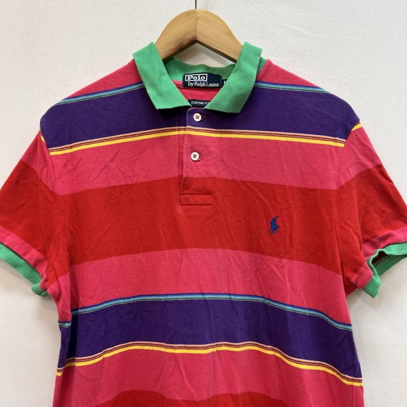 ポロバイラルフローレン Polo by RALPH LAUREN ポロシャツ 半袖 マルチボーダー ポロシャツ カスタムフィット L 赤 / レッド / red X 桃 / ピンク / pink レディース USED 古着 中古 50162857