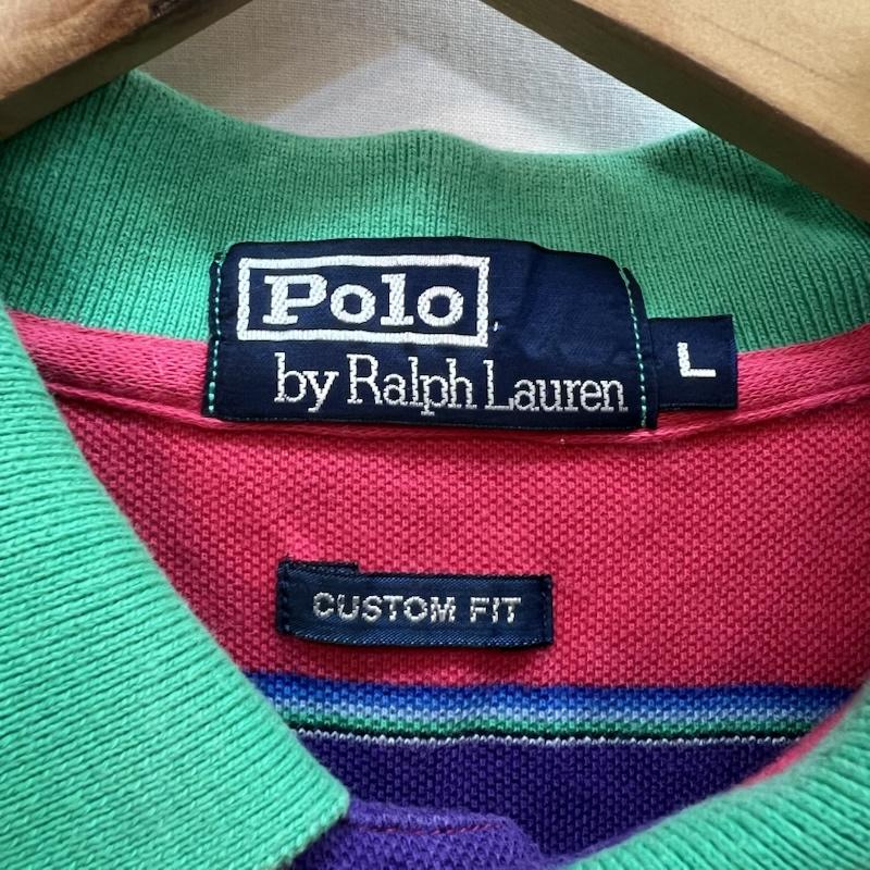 ポロバイラルフローレン Polo by RALPH LAUREN ポロシャツ 半袖 マルチボーダー ポロシャツ カスタムフィット L 赤 / レッド / red X 桃 / ピンク / pink レディース USED 古着 中古 50162857