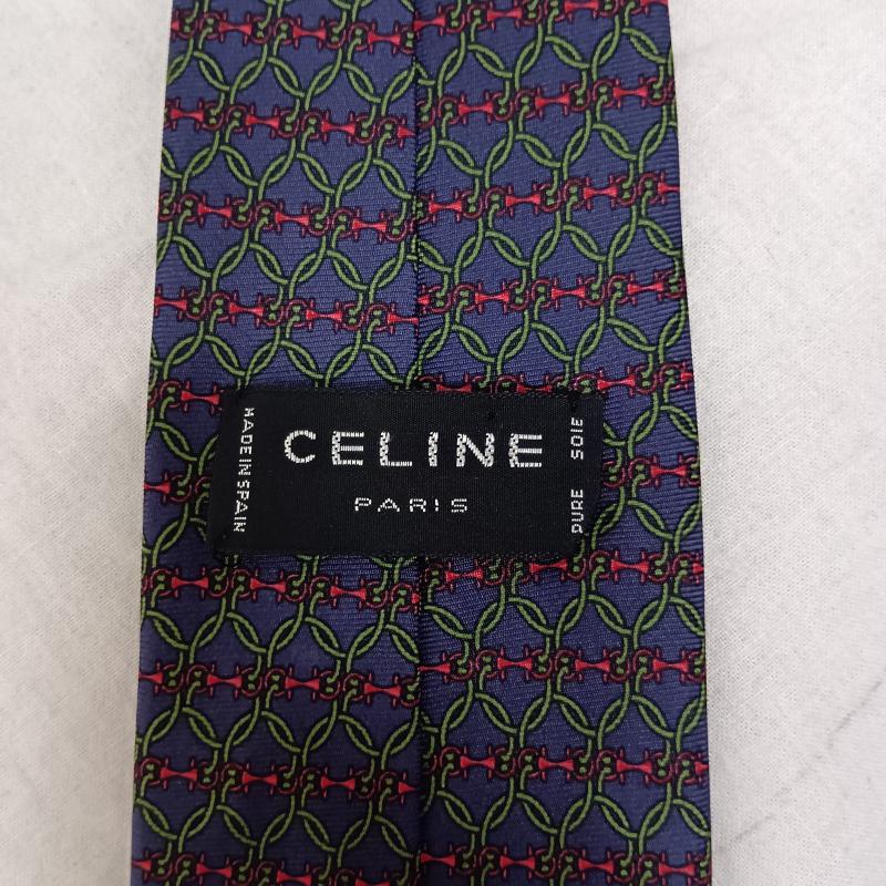セリーヌ CELINE ネクタイ ネクタイ トリオンフ チェーン 総柄 made in spain - 総柄 紺 / ネイビー / navy X 赤 / レッド / red X 緑 / グリーン / green メンズ USED 古着 中古 50162860