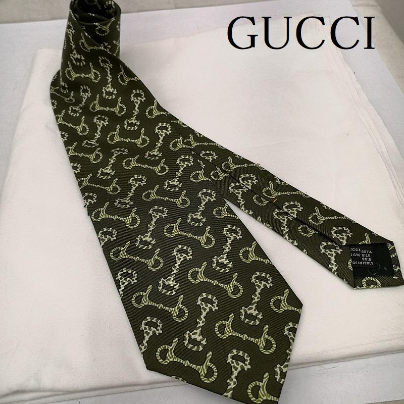 グッチ GUCCI ネクタイ ネクタイ 馬具モチーフ シルク ネクタイ - 緑 / グリーン / green メンズ USED 古着 中古 50162873