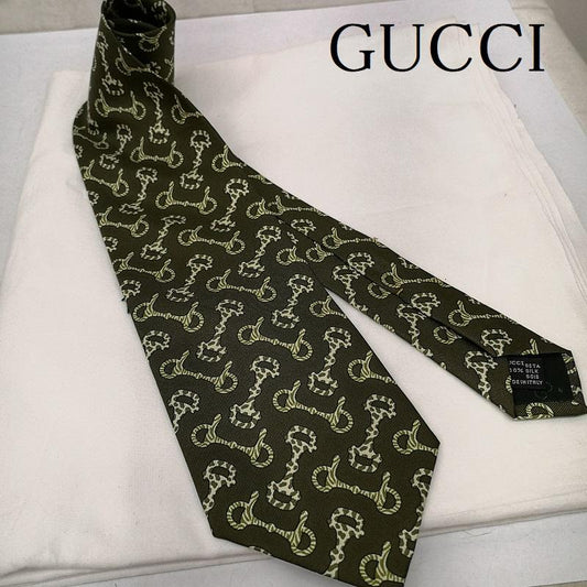 グッチ GUCCI ネクタイ ネクタイ 馬具モチーフ シルク ネクタイ - 緑 / グリーン / green メンズ USED 古着 中古 50162873