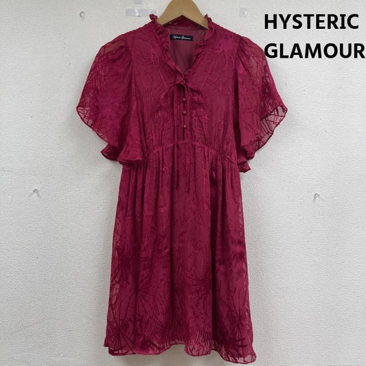ヒステリックグラマー HYSTERIC GLAMOUR ワンピース ひざ丈スカート 総柄 フリル フレア スリーブ ワンピース レーヨン 0102ah04 FREE えんじ / ワインレッド / dark red レディース USED 古着 中古 50162887