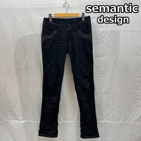 セマンティックデザイン semantic design パンツ デニム、ジーンズ コーティング ブラック デニム パンツ レザー ジップ スタッズ ビジュー Y2K M メンズ USED 古着 中古 50162952