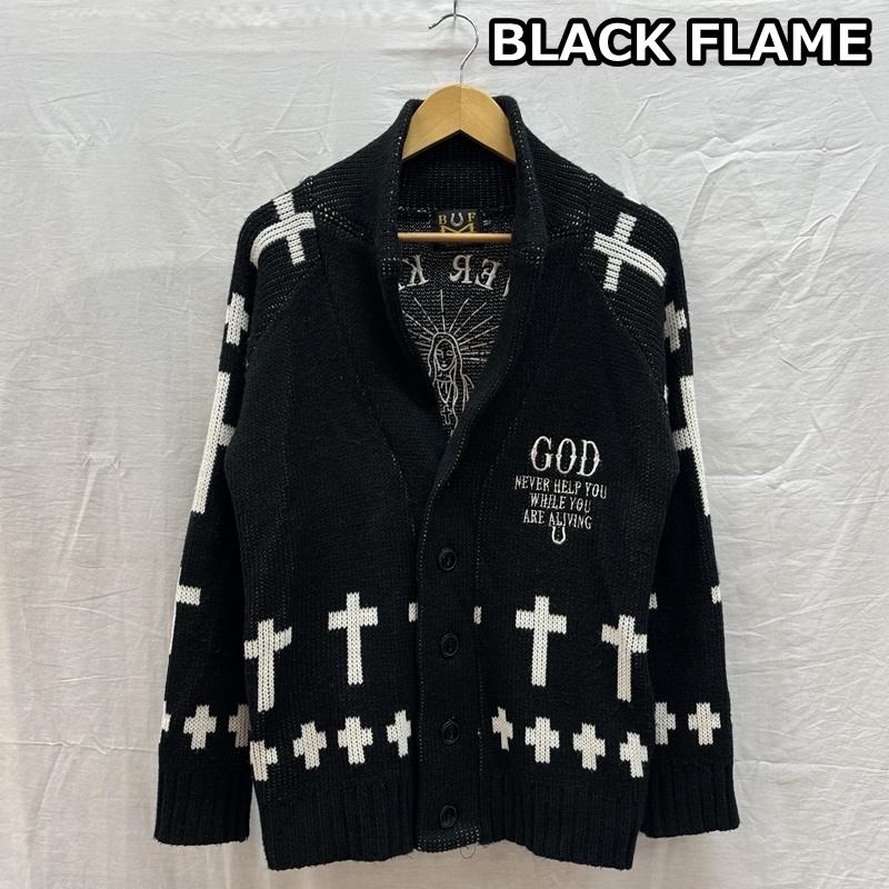 BLACK FLAME BLACK FLAME カーディガン 長袖 マリア 刺繍 クロス 十字架 ショールカラー アクリル カーディガン 15 1/2 - メンズ USED 古着 中古 50162956