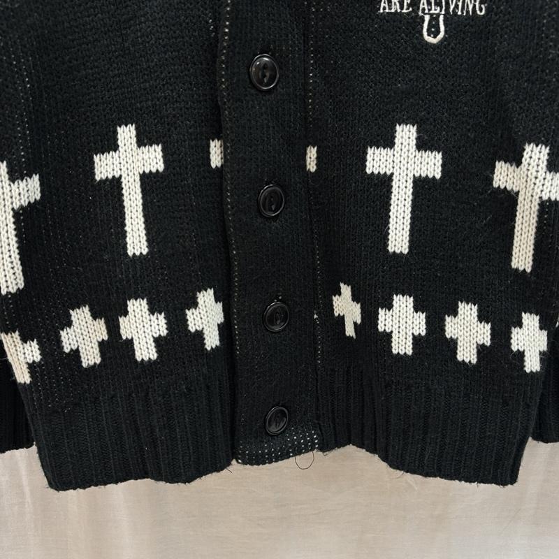 BLACK FLAME BLACK FLAME カーディガン 長袖 マリア 刺繍 クロス 十字架 ショールカラー アクリル カーディガン 15 1/2 - メンズ USED 古着 中古 50162956