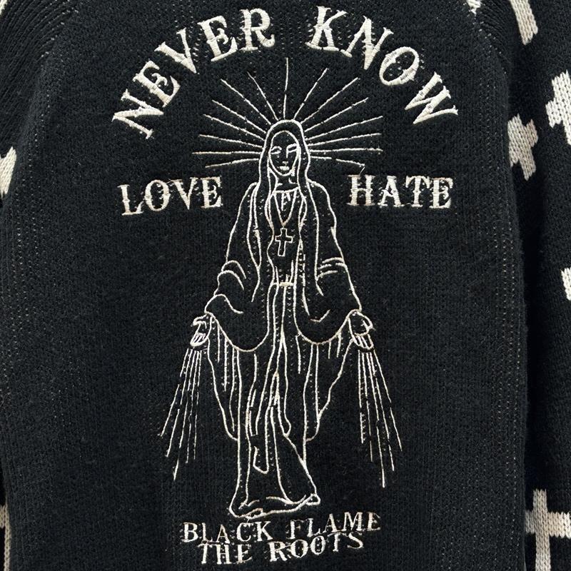 BLACK FLAME BLACK FLAME カーディガン 長袖 マリア 刺繍 クロス 十字架 ショールカラー アクリル カーディガン 15 1/2 - メンズ USED 古着 中古 50162956