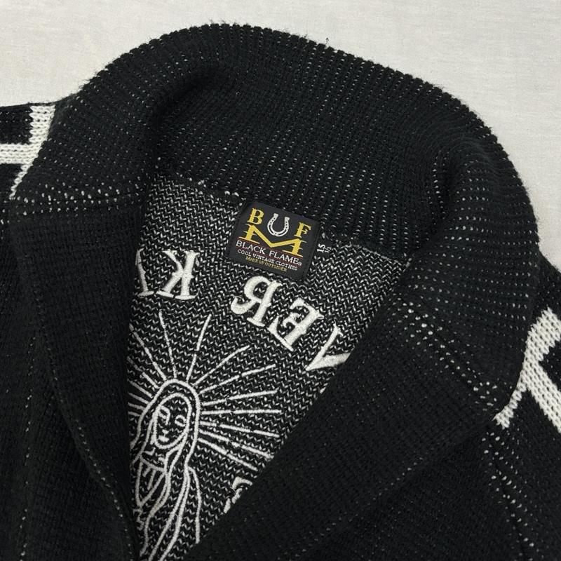 BLACK FLAME BLACK FLAME カーディガン 長袖 マリア 刺繍 クロス 十字架 ショールカラー アクリル カーディガン 15 1/2 - メンズ USED 古着 中古 50162956