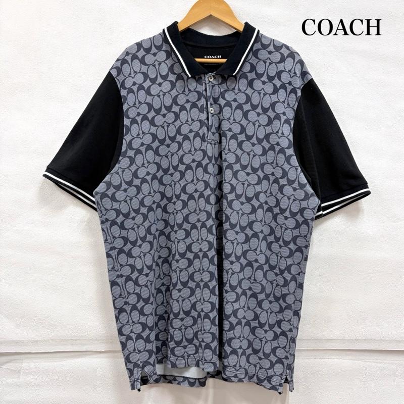 コーチ COACH ポロシャツ 半袖 半袖 ロゴ 総柄 ポロシャツ シグネチャー CO816 XL ロゴ、文字 X 総柄 灰 / グレー / gray X 紺 / ネイビー / navy X 黒 / ブラック / black X 白 / ホワイト / white メンズ USED 古着 中古 50162976