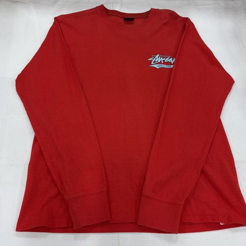 ステューシー STUSSY Tシャツ 長袖 長袖 ロゴ 両面プリント Tシャツ M ロゴ、文字 X プリント 赤 / レッド / red メンズ USED 古着 中古 50162980