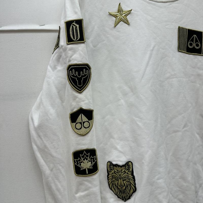 ムースナックルズ MOOSE KNUCKLES トレーナー 長袖 ワッペン クルーネック スウェット S 白 / ホワイト / white メンズ USED 古着 中古 50163007