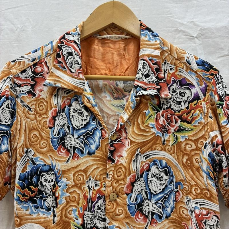 ヒステリックグラマー HYSTERIC GLAMOUR シャツ、ブラウス 半袖 オールド スカル 死神 薔薇 オープンカラー 開襟 アロハシャツ メンズ USED 古着 中古 50163017