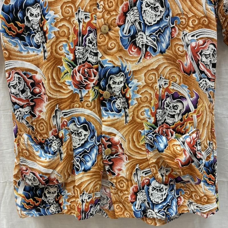 ヒステリックグラマー HYSTERIC GLAMOUR シャツ、ブラウス 半袖 オールド スカル 死神 薔薇 オープンカラー 開襟 アロハシャツ メンズ USED 古着 中古 50163017