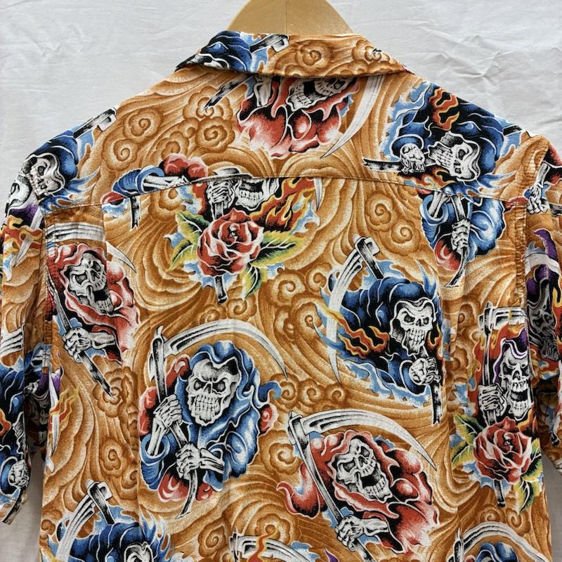 ヒステリックグラマー HYSTERIC GLAMOUR シャツ、ブラウス 半袖 オールド スカル 死神 薔薇 オープンカラー 開襟 アロハシャツ メンズ USED 古着 中古 50163017