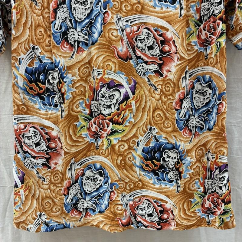 ヒステリックグラマー HYSTERIC GLAMOUR シャツ、ブラウス 半袖 オールド スカル 死神 薔薇 オープンカラー 開襟 アロハシャツ メンズ USED 古着 中古 50163017