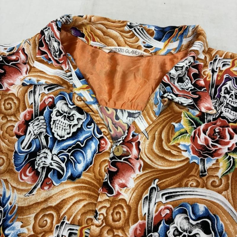 ヒステリックグラマー HYSTERIC GLAMOUR シャツ、ブラウス 半袖 オールド スカル 死神 薔薇 オープンカラー 開襟 アロハシャツ メンズ USED 古着 中古 50163017