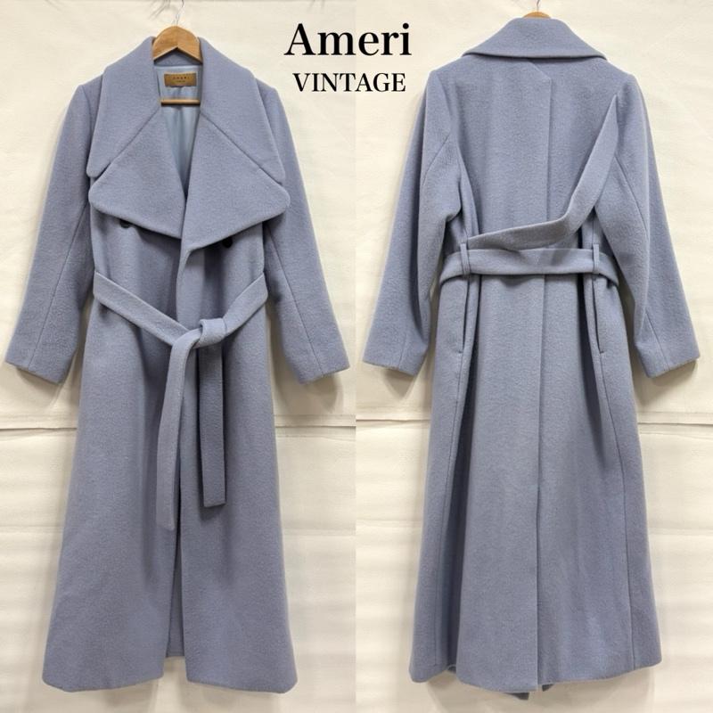 アメリ AMERI コート コート一般 AMERI vintage ロングコート ダブルブレスト ベルト ウール チェスター ビックカラー M 無地 青 / ブルー / blue レディース USED 古着 中古 50163030