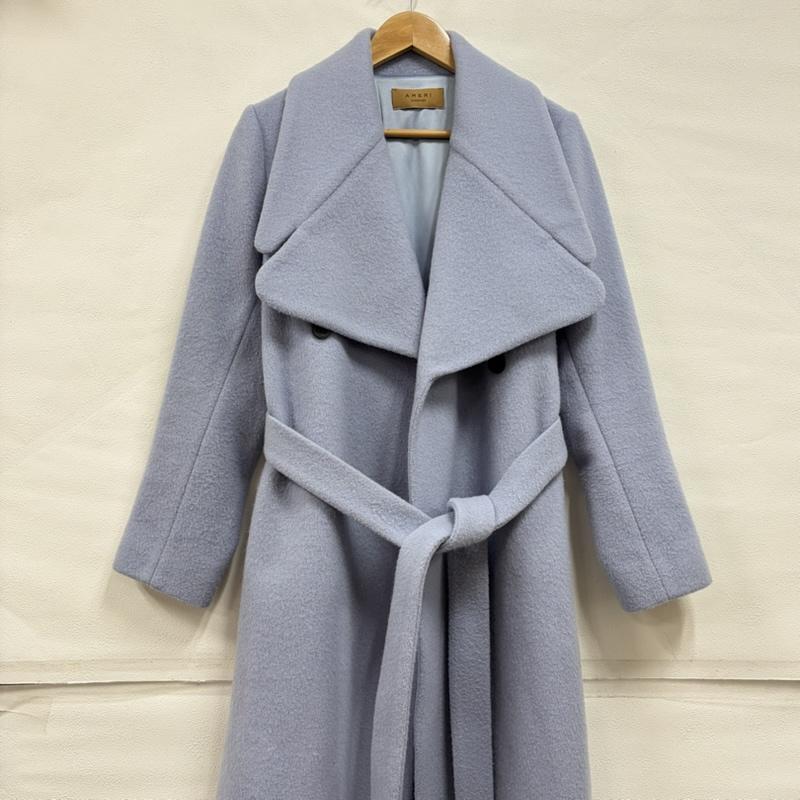 アメリ AMERI コート コート一般 AMERI vintage ロングコート ダブルブレスト ベルト ウール チェスター ビックカラー M 無地 青 / ブルー / blue レディース USED 古着 中古 50163030