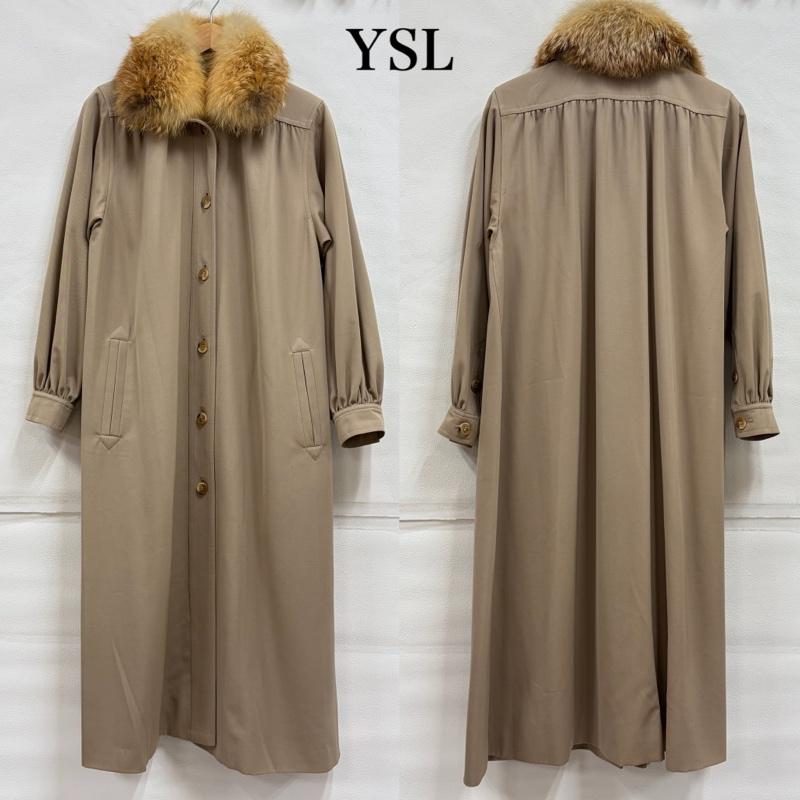 イヴサンローラン Yves Saint Laurent コート コート一般 ステンカラーコート ロング リアルファー スプリング シャツ ヴィンテージ M 無地 ベージュ / ベージュ / beige レディース USED 古着 中古 50163034
