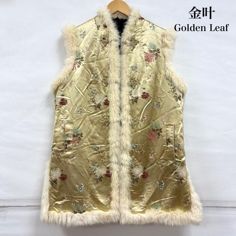 ヴィンテージ VINTAGE ベスト ベスト 金叶 Golden Leaf チャイナ 花柄 サテン ベスト 刺繍 ファー L 総柄 X 刺繍 ベージュ / ベージュ / beige X 金 / ゴールド / gold color X マルチカラー / マルチカラー / multicolor レディース USED 古着 中古 50163036