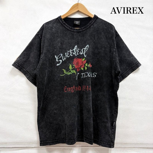 アヴィレックス AVIREX Tシャツ 半袖 26 限定 フェード 半袖 Tシャツ バラ プリント ロゴ 両面 SWEETEST OF TEXAS XL ロゴ、文字 X プリント 黒 / ブラック / black X 赤 / レッド / red X 緑 / グリーン / green メンズ USED 古着 中古 50163038