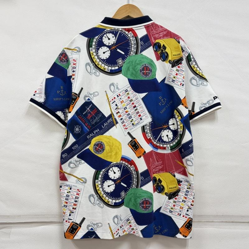 ポロラルフローレン POLO RALPH LAUREN ポロシャツ 半袖 半袖 ポロシャツ ポニー刺繍 総柄 グラフィック プリント キャップ 時計 復刻 XL ロゴ、文字 X プリント X 総柄 マルチカラー / マルチカラー / multicolor メンズ USED 古着 中古 50163039