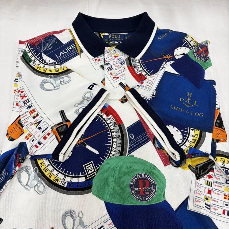 ポロラルフローレン POLO RALPH LAUREN ポロシャツ 半袖 半袖 ポロシャツ ポニー刺繍 総柄 グラフィック プリント キャップ 時計 復刻 XL ロゴ、文字 X プリント X 総柄 マルチカラー / マルチカラー / multicolor メンズ USED 古着 中古 50163039