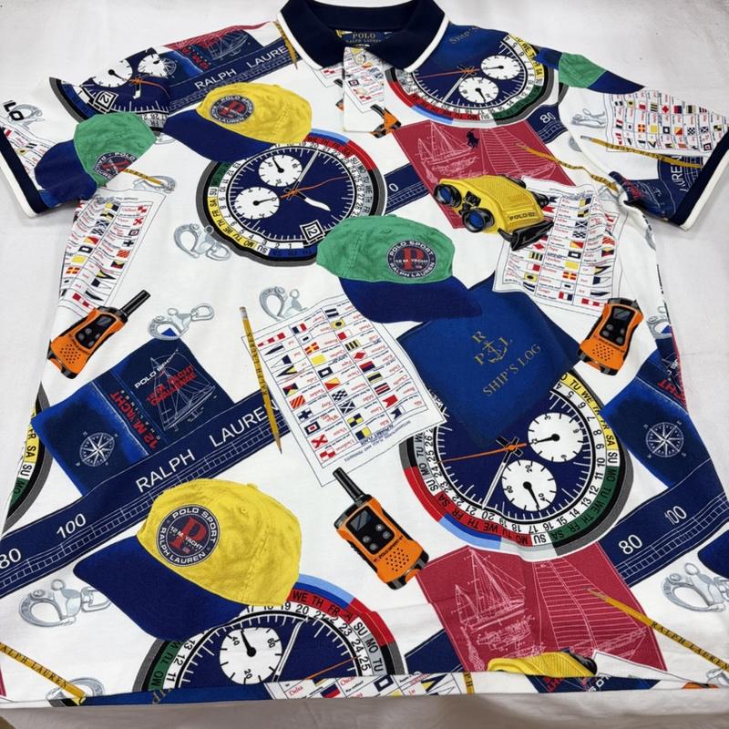 ポロラルフローレン POLO RALPH LAUREN ポロシャツ 半袖 半袖 ポロシャツ ポニー刺繍 総柄 グラフィック プリント キャップ 時計 復刻 XL ロゴ、文字 X プリント X 総柄 マルチカラー / マルチカラー / multicolor メンズ USED 古着 中古 50163039