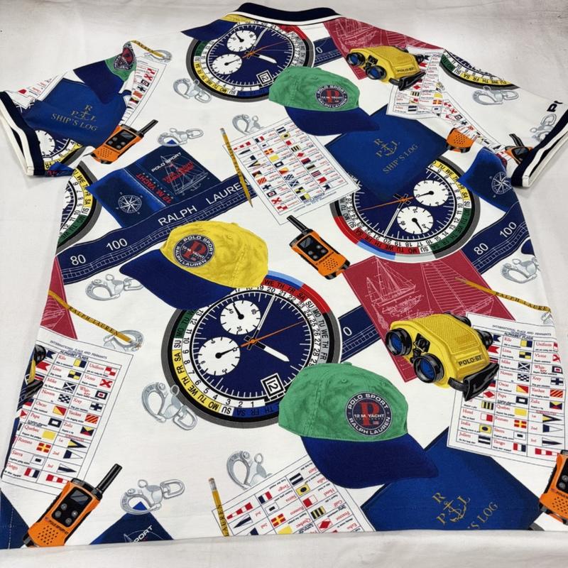 ポロラルフローレン POLO RALPH LAUREN ポロシャツ 半袖 半袖 ポロシャツ ポニー刺繍 総柄 グラフィック プリント キャップ 時計 復刻 XL ロゴ、文字 X プリント X 総柄 マルチカラー / マルチカラー / multicolor メンズ USED 古着 中古 50163039