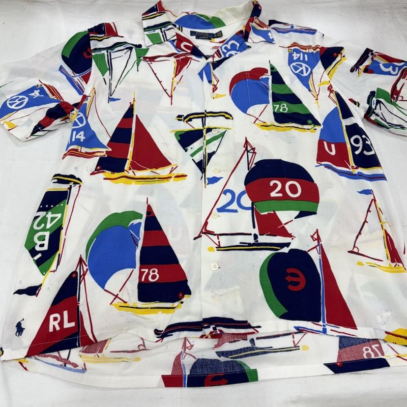 ポロラルフローレン POLO RALPH LAUREN シャツ、ブラウス 半袖 半袖 オープンカラーシャツ 総柄 プリント ポケット ポニー刺繡 マリン グラフィック ヴィンテージ XL プリント X 総柄 白 / ホワイト / white X マルチカラー / マルチカラー / multicolor メンズ USED 古着 中古 50163040