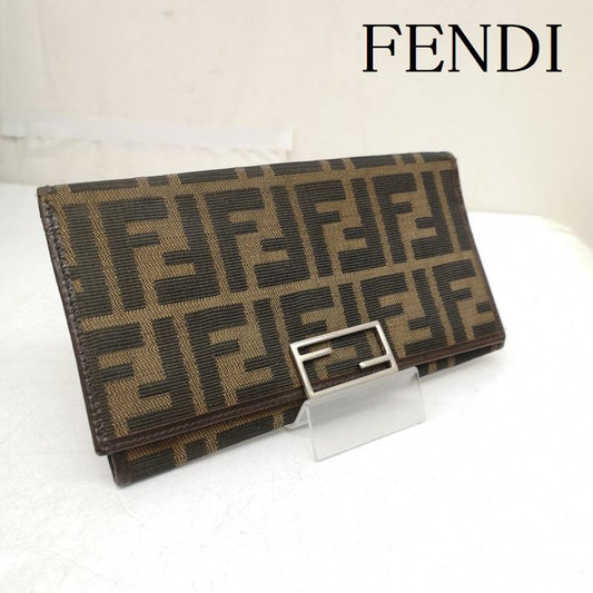 フェンディ FENDI 財布 長財布 ズッカ柄 二つ折り 長財布 15828 FFロゴ ナイロン キャンバス - 茶 / ブラウン / brown レディース USED 古着 中古 50163045