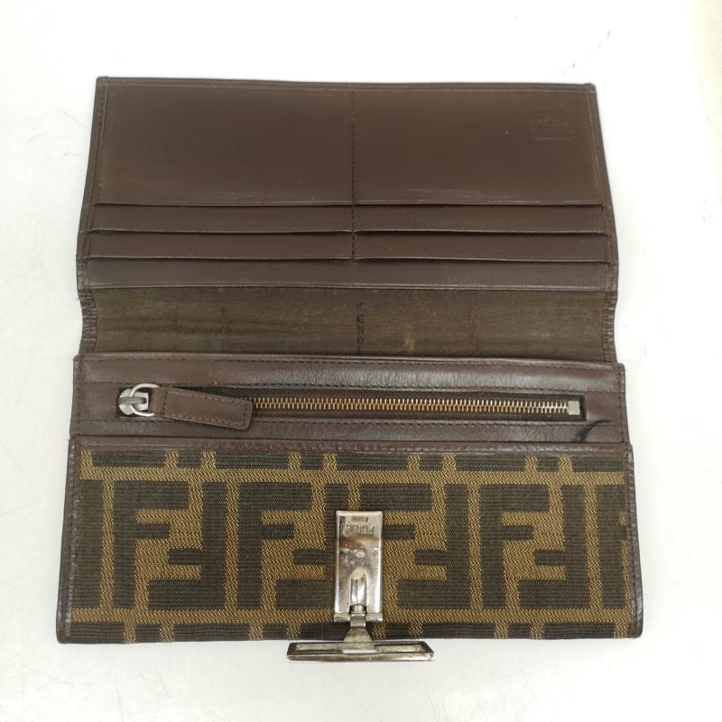 フェンディ FENDI 財布 長財布 ズッカ柄 二つ折り 長財布 15828 FFロゴ ナイロン キャンバス - 茶 / ブラウン / brown レディース USED 古着 中古 50163045