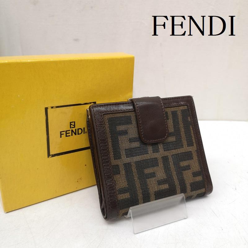 フェンディ FENDI 財布 二つ折り ズッカ柄 二つ折り がま口 財布 30782 FFロゴ ナイロンキャンバス - 茶 / ブラウン / brown レディース USED 古着 中古 50163046