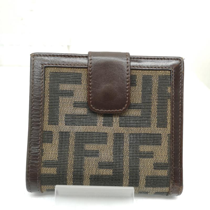 フェンディ FENDI 財布 二つ折り ズッカ柄 二つ折り がま口 財布 30782 FFロゴ ナイロンキャンバス - 茶 / ブラウン / brown レディース USED 古着 中古 50163046