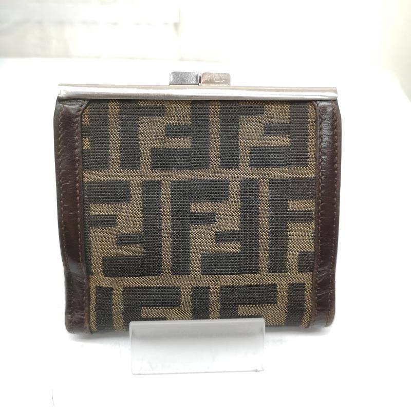 フェンディ FENDI 財布 二つ折り ズッカ柄 二つ折り がま口 財布 30782 FFロゴ ナイロンキャンバス - 茶 / ブラウン / brown レディース USED 古着 中古 50163046
