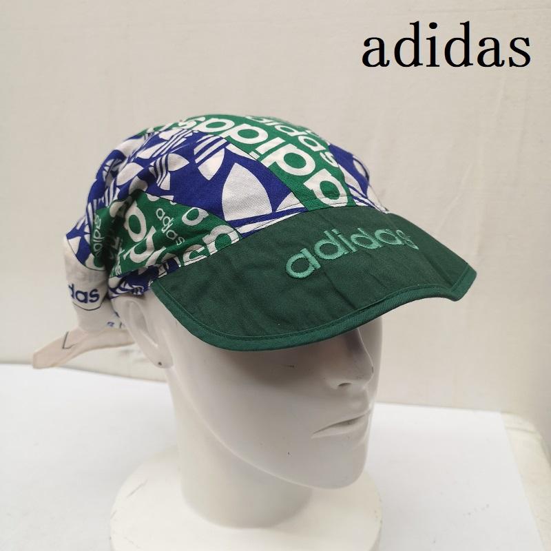 アディダス adidas 帽子 キャップ 80s 90s バンダナ キャップ ヴィンテージ デサント - 白 / ホワイト / white X 緑 / グリーン / green X 紫 / パープル / purple メンズ USED 古着 中古 50163060