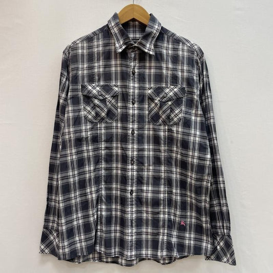 バーバリーブラックレーベル BURBERRY BLACK LABEL シャツ、ブラウス 長袖 長袖 チェック 柄 シャツ 胸ポケット 3 チェック 灰 / グレー / gray X 白 / ホワイト / white X 桃 / ピンク / pink メンズ USED 古着 中古 50163061